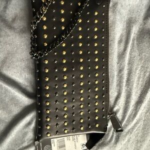 Rebecca Minkoff Black Leather Studded Wristlet with Gold Accents